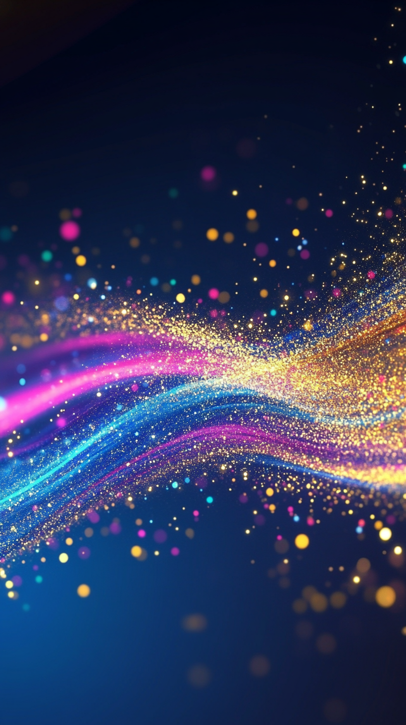 A vibrant and dynamic phone wallpaper featuring an array of glittering colors including gold, blue, and pink. This engaging design transforms your screen into a joyful canvas of shimmering allure and is available for free download at pafwallpapers.com. Perfect for iPhones and those looking for cute, aesthetic backgrounds.