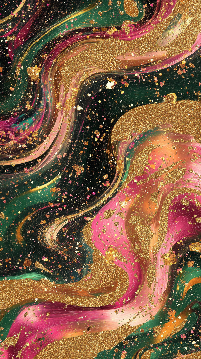 A vibrant and sparkling glitter phone wallpaper showcasing a dynamic array of colors, including golds, pinks, and greens. This lively design is perfect for enhancing your device
